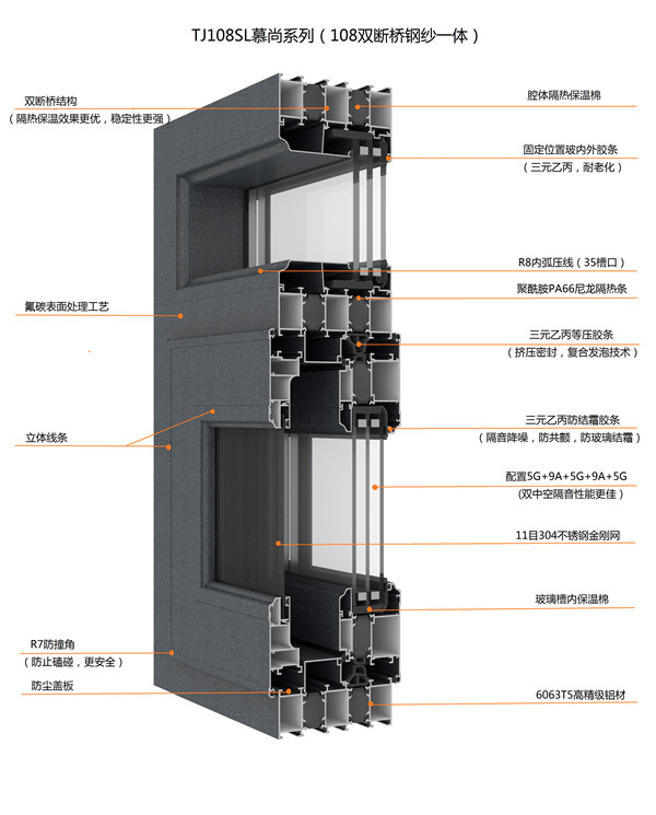 TJ108SL慕尚系列双断桥窗纱一体平开窗